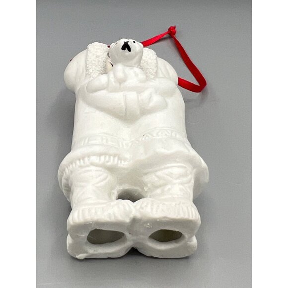 Eskimos Rubbing Noses Kissing Porcelain Tree Ornament white Red Ribbon 3.5" Tall - Picture 4 of 9
